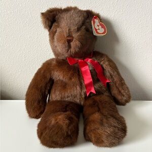 Ty Classic Brown Teddy Bear Plush Red Ribbon Bow Beanie Buddy Vintage Style Toy